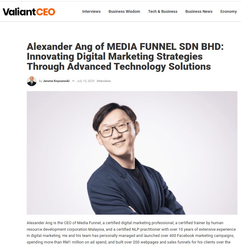 Alexander Ang in Valiant CEO Magazine